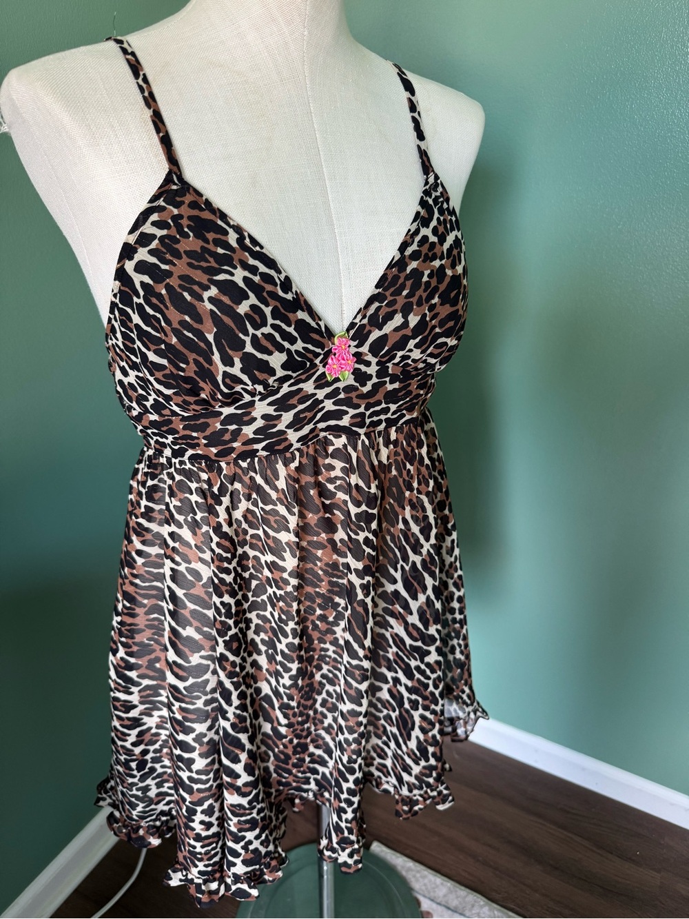 Betsey Johnson Leopard Print Babydoll Chemise Nightdress